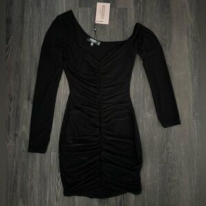 Missguided Petite Slinky Ruched Mini Dress - long sleeve little black dress